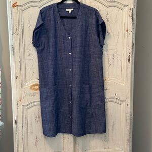 Women’s XL Casual Blue Dress, Button Up The Front